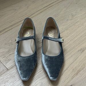 Silver grey velvet Mary Jane flats